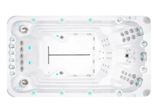 PassionSpa Activity 1 Deep swim spa – white finish, white interior, silver massage jets, turquoise lighting