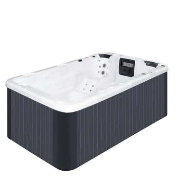 PassionSpa Aquatic 1 Eco swim spa – modern design, white interior, dark grey striped exterior