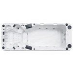 PassionSpa Aquatic 5 swim spa – Sport Collection, white finish, rectangular shape, black panels, star-shaped cut-outs