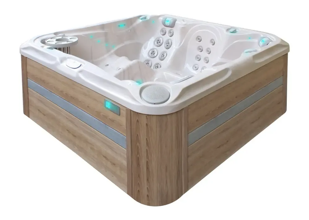 PassionSpa Delight Spabad med vit träimitation, jetstrålar, LED-belysning