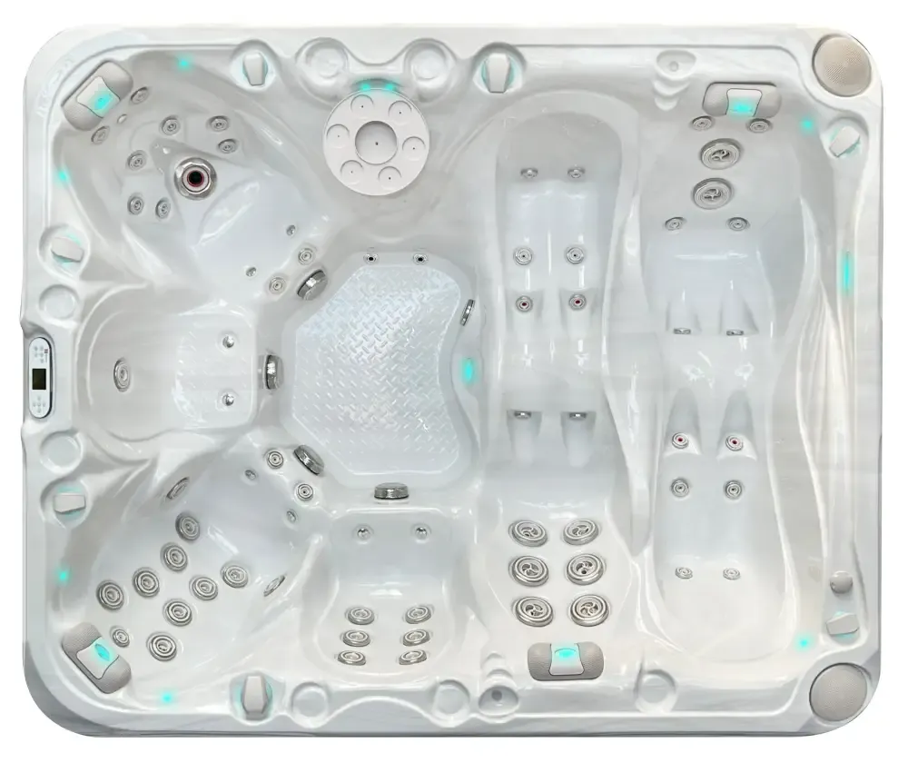 PassionSpa Desire hot tub – Signature Collection, white acrylic, seating, massage jets, blue LED lighting