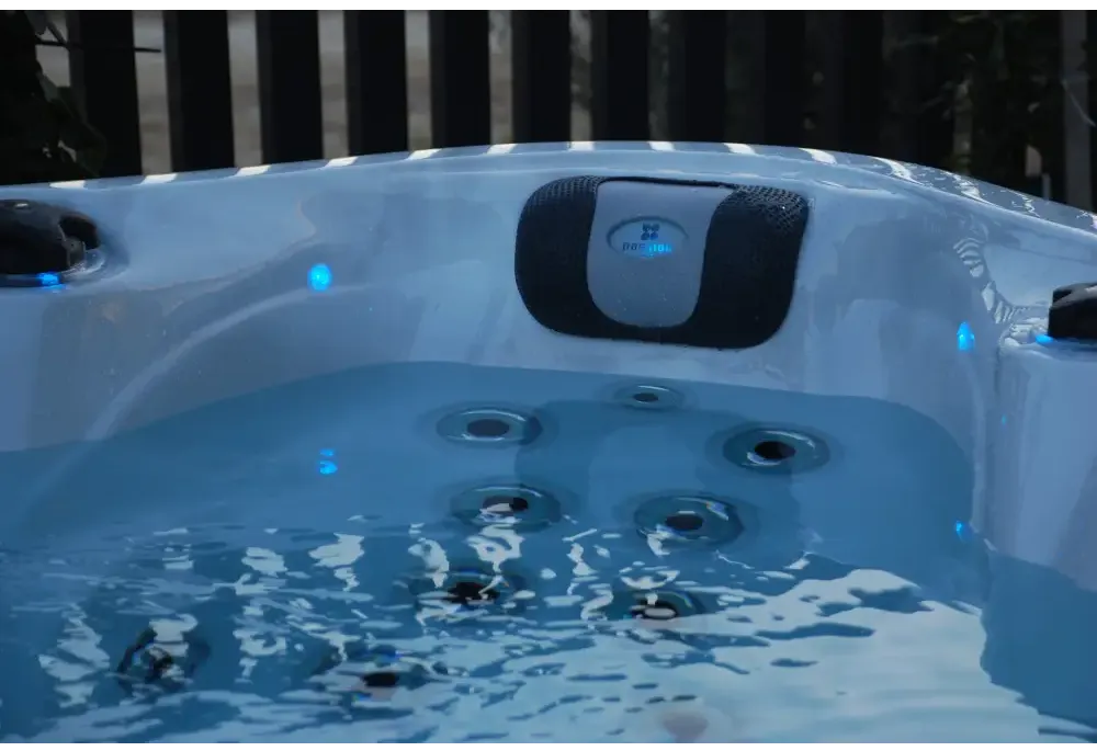PassionSpa Desire hot tub – blue lighting, black and grey control panel