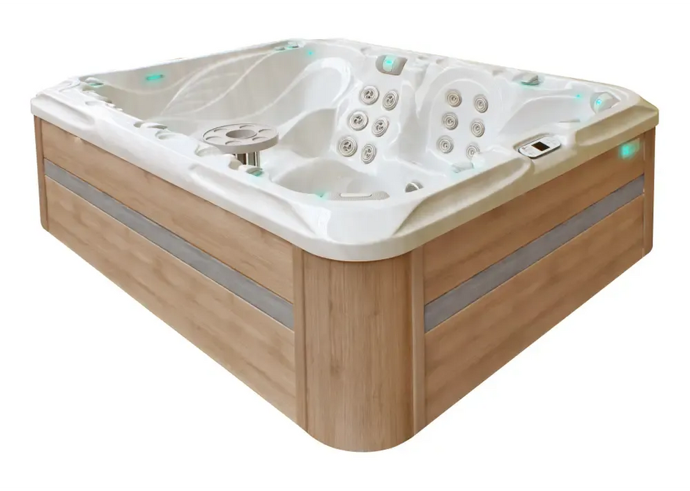 PassionSpa Desire hot tub – white wood-effect finish, LED lighting, massage jets
