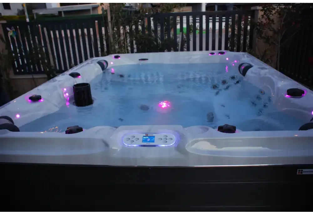 PassionSpa Desire hot tub – white interior, purple LED lighting, digital control panel