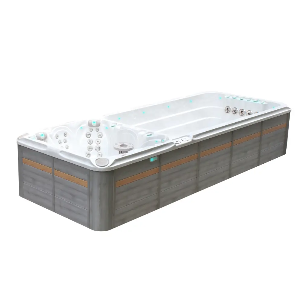 Modern PassionSpa Dynamic Deep Swim Spa i grå och träton med vit insida