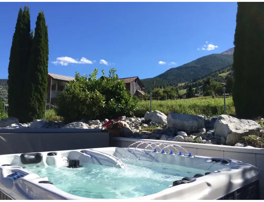 PassionSpa Euphoria Mighty Wave hot tub – white finish, blue massage jets, black seats