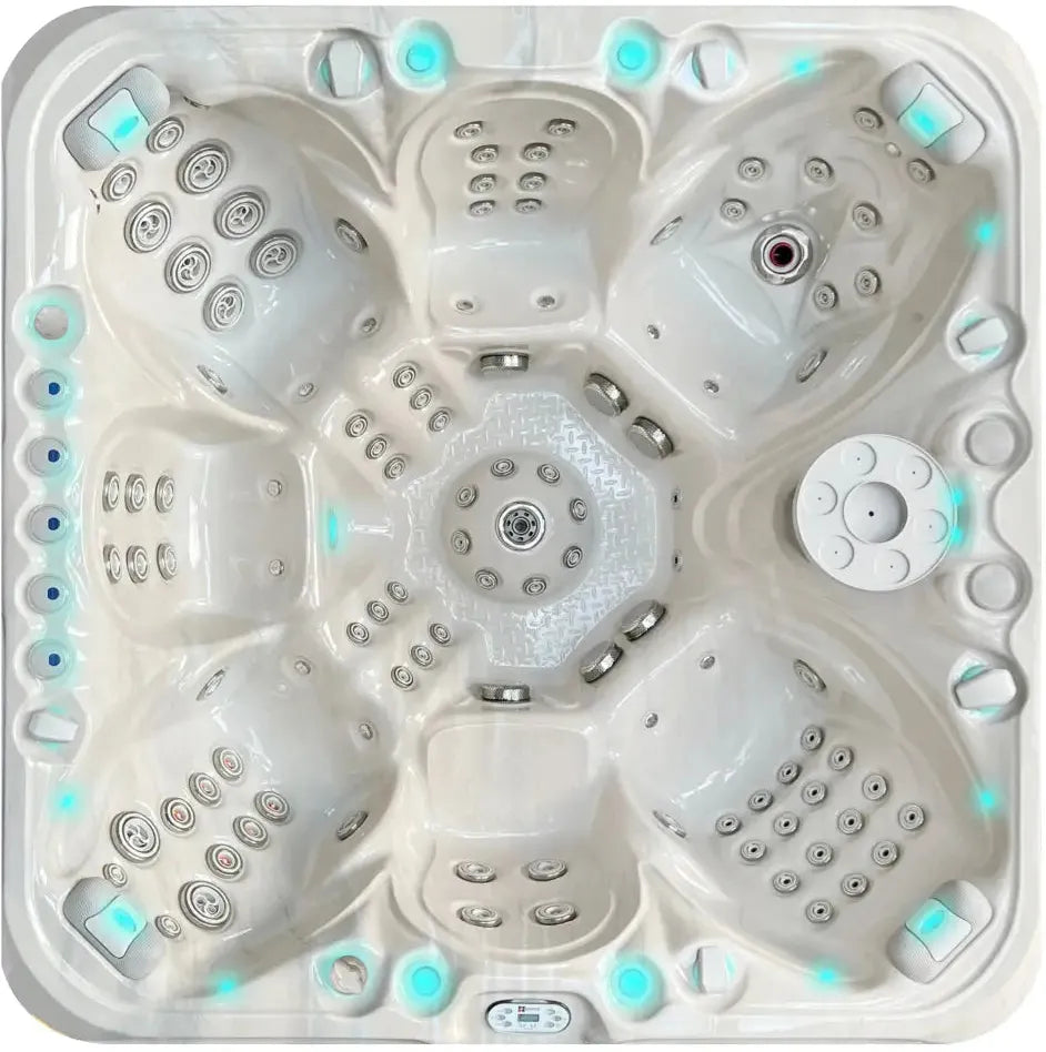 Vit PassionSpa Excite Mighty Wave Spabad med blå LED-ljus och jetmunstycken