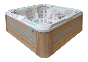 PassionSpa Excite Mighty Wave hot tub – modern design, white acrylic, blue LED lighting