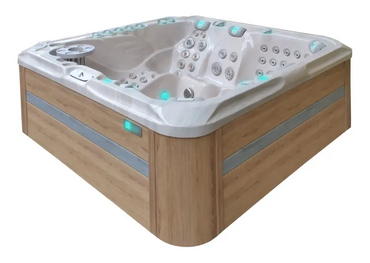 PassionSpa Exhilarate Mighty Wave hot tub – beige wood cladding, LED lighting