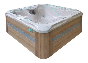 PassionSpa Felicity hot tub – modern design, white finish, wooden panel, silver details
