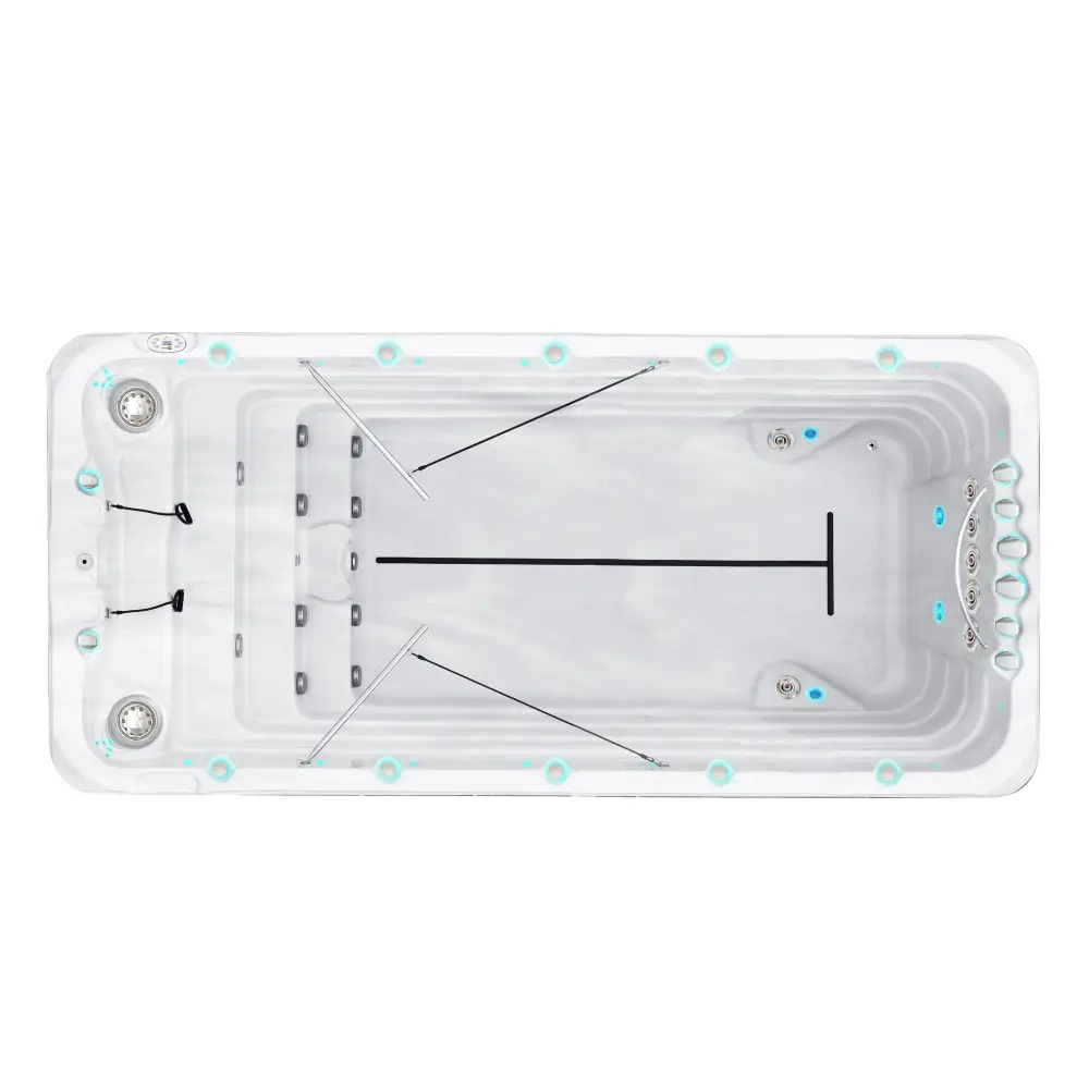 Vit PassionSpa Fitness 2 Swim Spa – Sport Collection, vit rektangulär med jetstrålar och T-delare