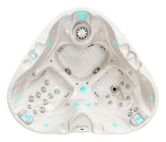 PassionSpa Heart hot tub – white finish, triangular shape, turquoise LED lighting, massage jets PassionSpa Heart hot tub – white finish, triangular shape, turquoise LED lighting, massage jets