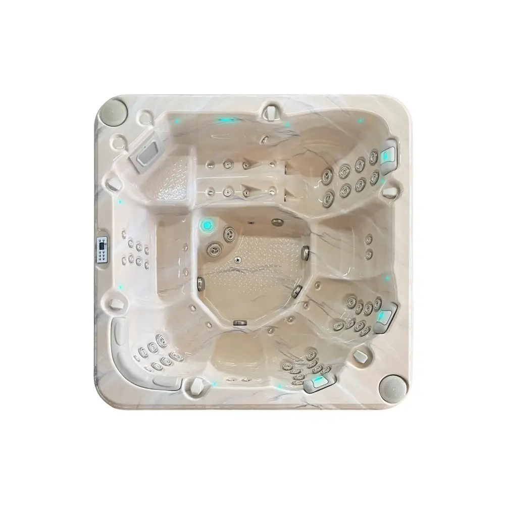 PassionSpa Reflect Spabad i beige marmormönster med LED-belysning och jetplatser