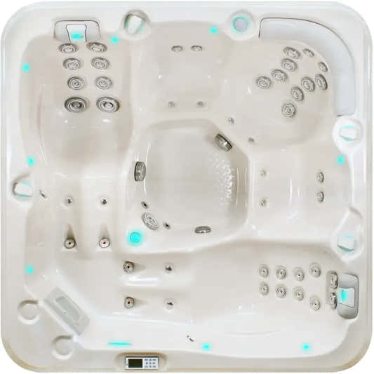 PassionSpa Relax hot tub – Pure Collection, cream-coloured finish, silver massage jets, blue LED lighting