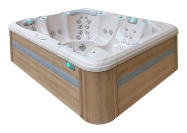 PassionSpa Repose hot tub – modern design, white finish, wood-effect finish, LED lighting