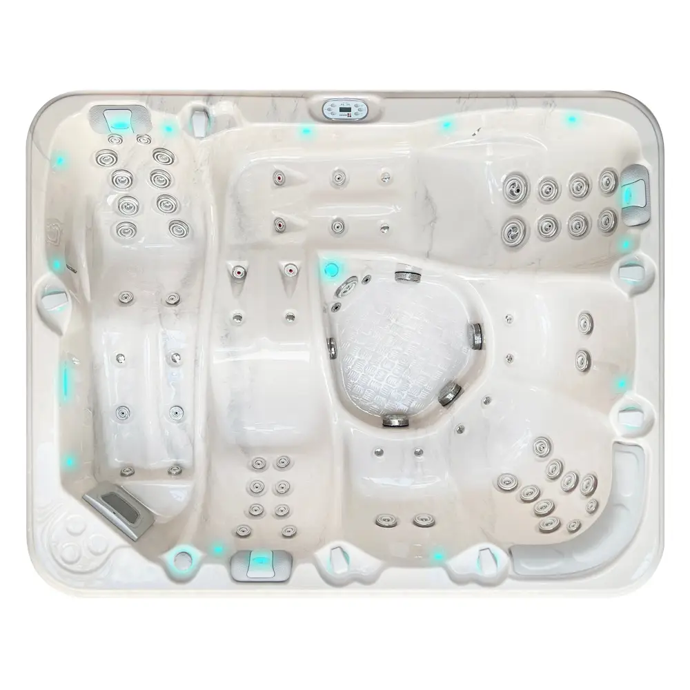 Vit PassionSpa Repose Spabad – Pure Collection, vit akryl med silvermunstycken och blå LED-belysning