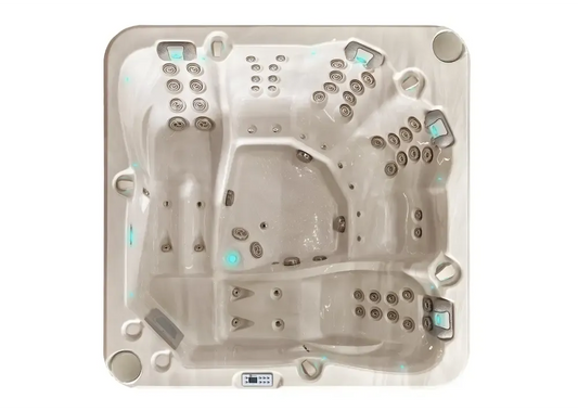 PassionSpa Retreat hot tub – beige finish, blue lighting, massage jets