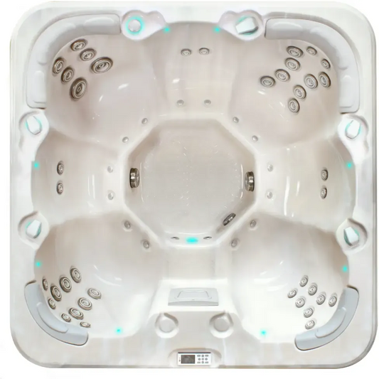 PassionSpa Rewind hot tub – Pure Collection, white finish, seating, massage jets, control panel