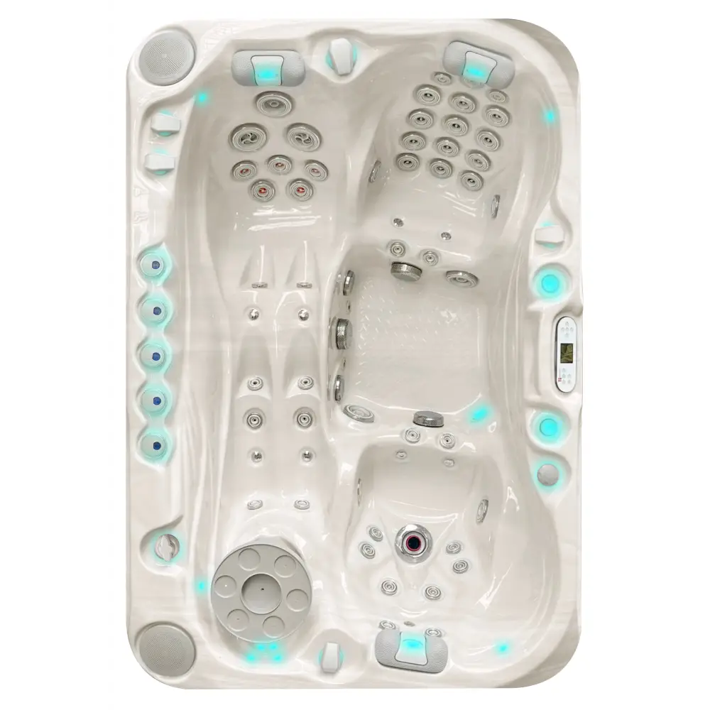 PassionSpa Sensation Spabad med vita akryl, jetmunstycken och blå LED-belysning