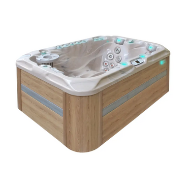 PassionSpa Sensation beige trä-spa med kontrollpanel och blå LED-belysning