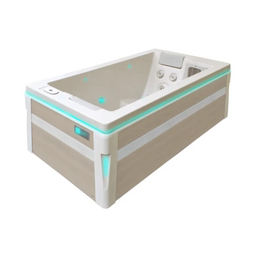 PassionSpa Serene 2 Spabad med beige-vit modern design och turkosa LED-ljuskanter