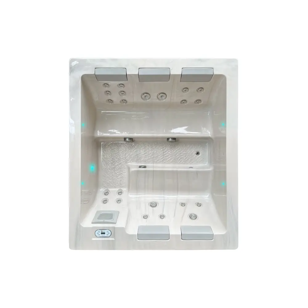 PassionSpa Serene 5 vit rektangulär spabad med sittplatser, jetmunstycken och blå LED-ljus
