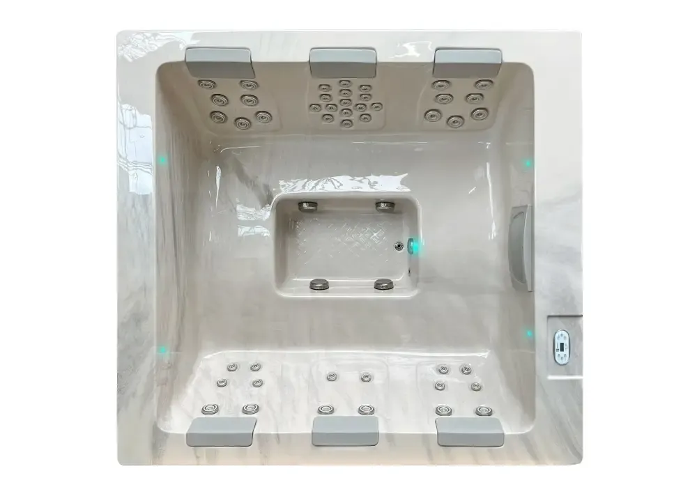 PassionSpa Serene 6 hot tub – modern design, white finish, marble pattern, massage jets