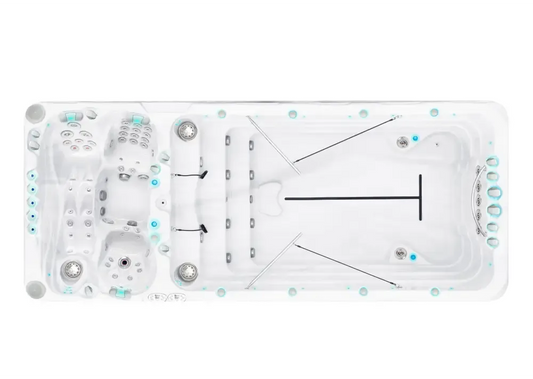 PassionSpa Spirit Deep swim spa – white finish, white interior, light blue lighting, massage jets