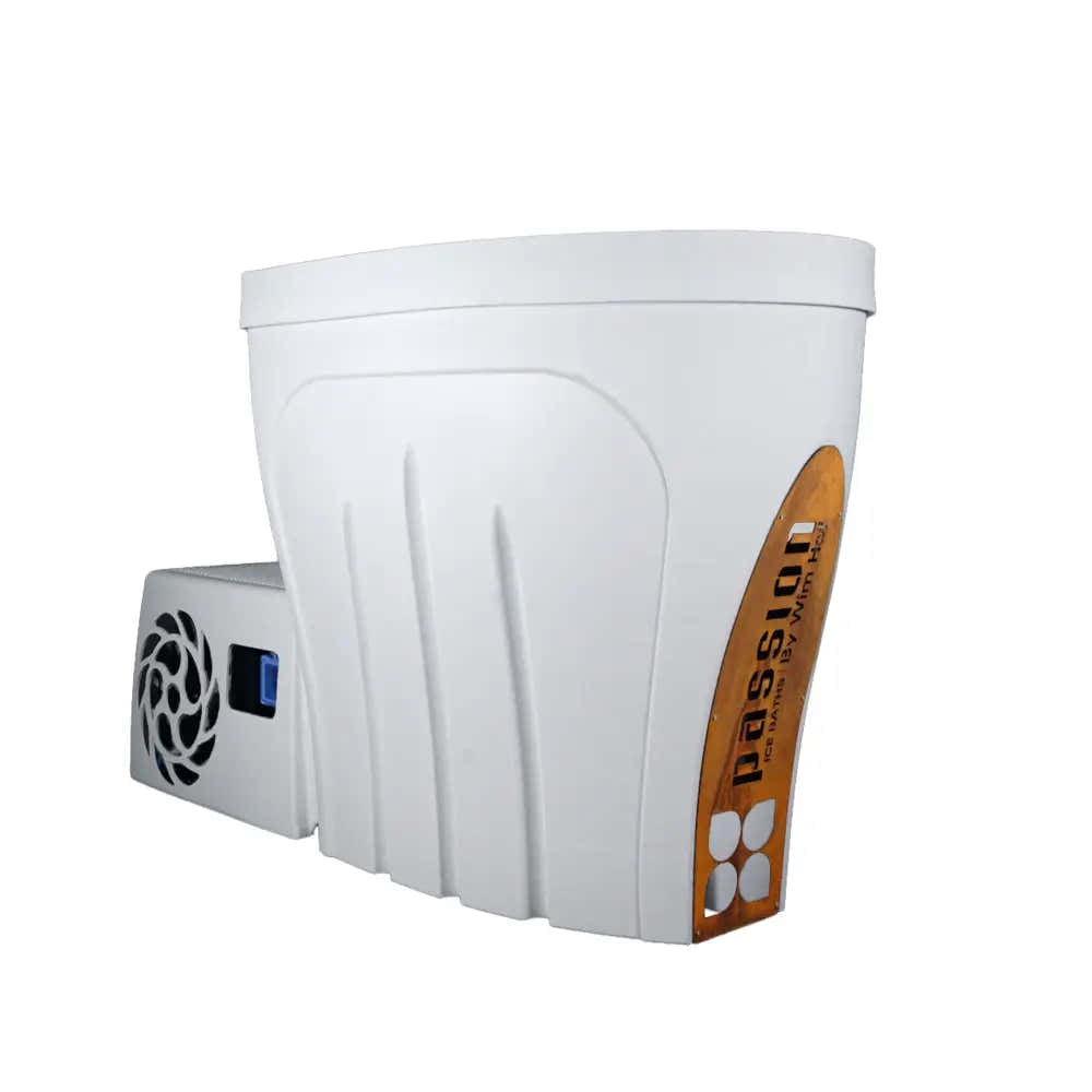 PassionSpa Wim Hof Ice Revive ice bath – Ice Bath Collection, white plastic, stylish design, ribbed surface, orange panel