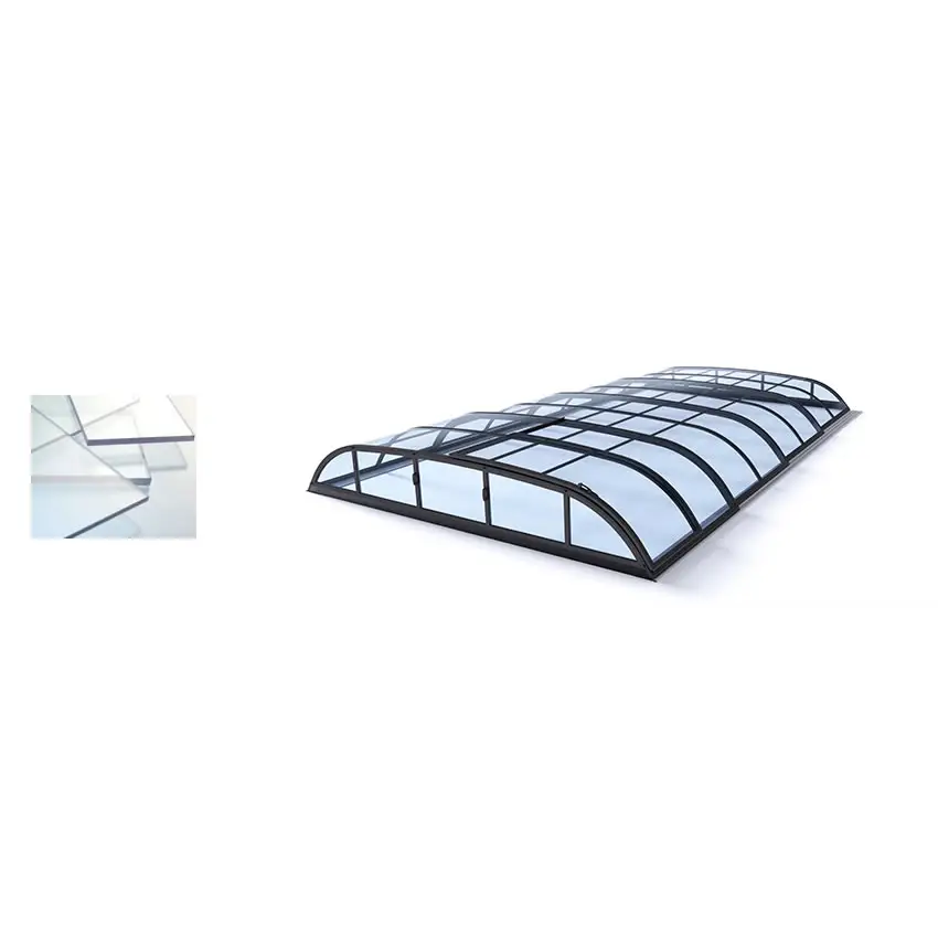 Pooltak Dallas 3x6 i klar kanalplast med svart ram och bågad glastak