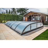 Curved transparent glass pooltak Dallas 3x6 i klar kanalplast med svart ram