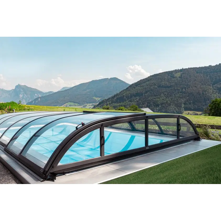 Pooltak Dallas 3x6 i klar kanalplast över inglasad pool