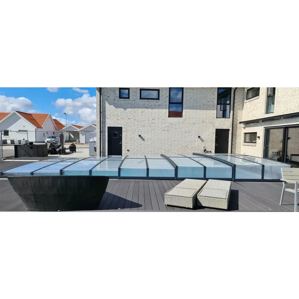 Pooltaket Icon med sarg klarplast antracit på trädeck