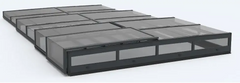 Icon Kit pool enclosure – black frame, modular roof panels, clear panels, for a pool