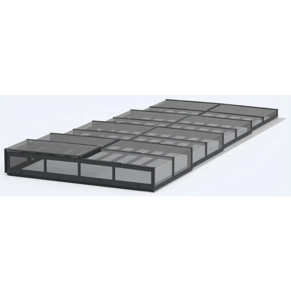 Modern pooltak icon kit med svart ramat glastak för pool