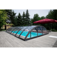 Elegant bågformat pooltak med extra starka profiler i glas och svart ram