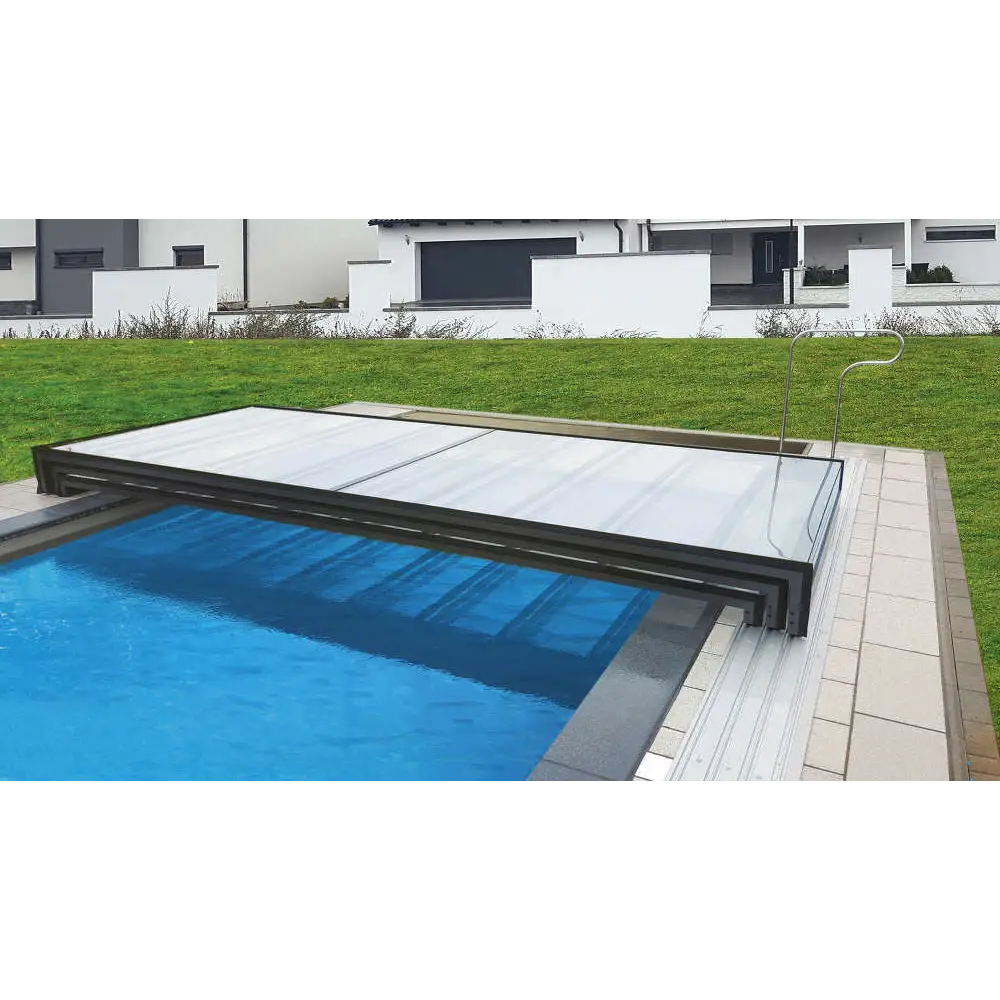 Modern svart pooltak Mästare Plus med glaspaneler och års garanti