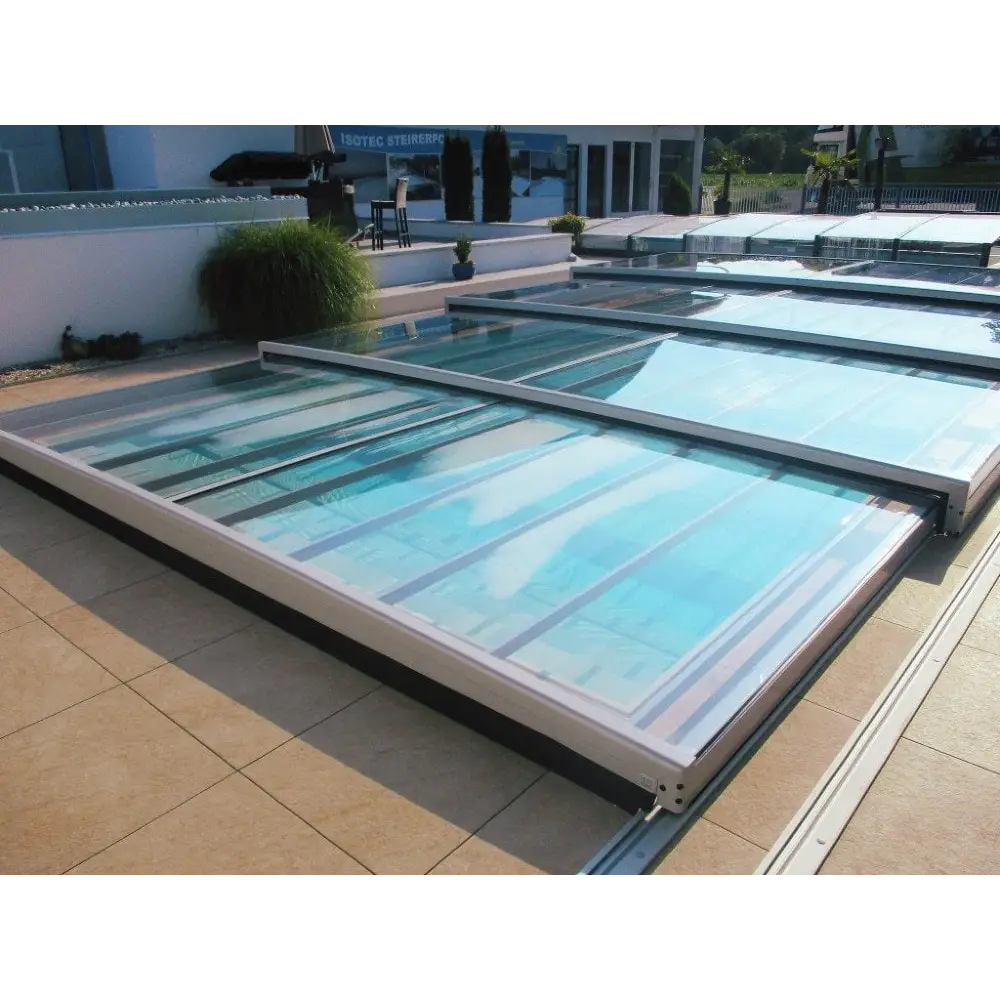 Mästare Plus 4x8 klar glas pooltäckning med års garanti