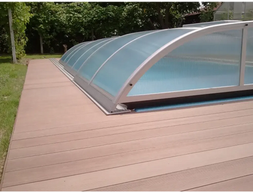 NIVO KIT 650WC pool enclosure – 3 x 6, ELOX, silver frame, clear multiwall plastic panels, side door