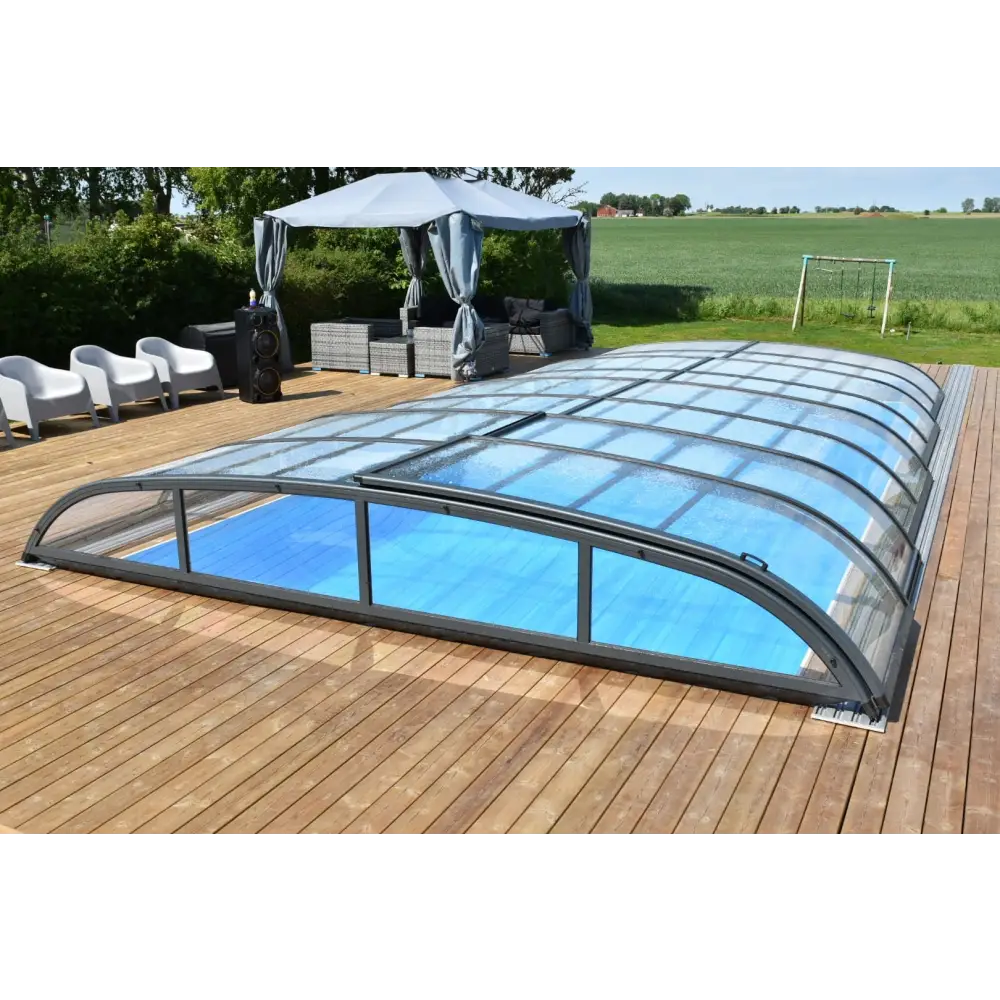 Moderna pooltak Nivo Kit 860B med böjd glas och grå ram