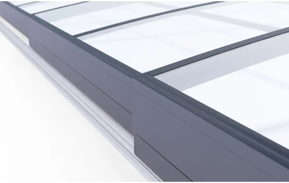 Modern grå aluminiumramad taklucka Pooltak Sydney 3x5 med transparent glas