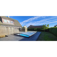 Pooltak Sydney i blåtonat glas med slank metallram i antracit