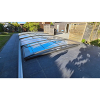 Pooltak Sydney i blåtonat glas med slank metallram för bygga pool