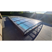 Modern pooltak Sydney i blåtonat glas med slank metallram