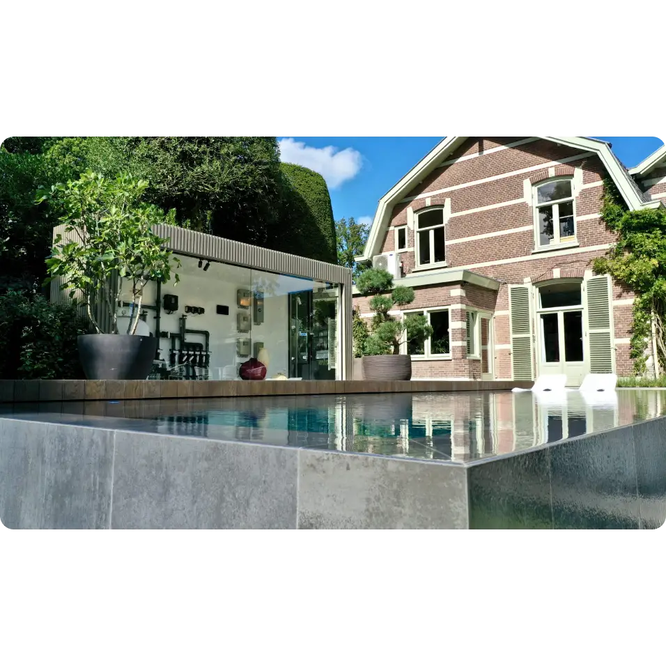 Modern ovanmark PP pool med 20mm skimmer och oändlighetskant