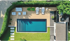 Above-ground PP pool in 20 mm material with a skimmer – wooden deck, blue water