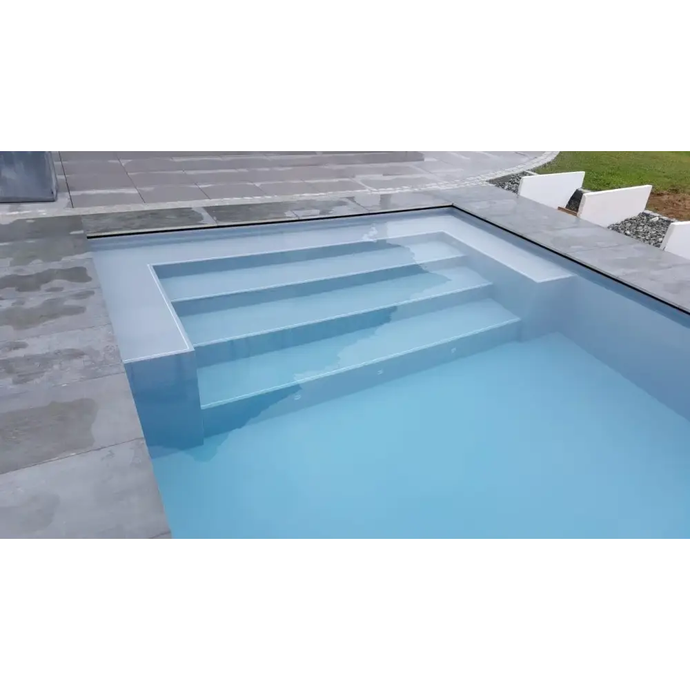Pooltime Exclusive 12mm rektangulär pp-pool 4x12x1 med ljusblått vatten och stenbeläggning