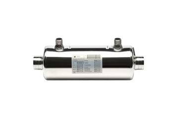 Stainless steel heat exchanger with minimal pressure loss – cylindrical steel housing with ports