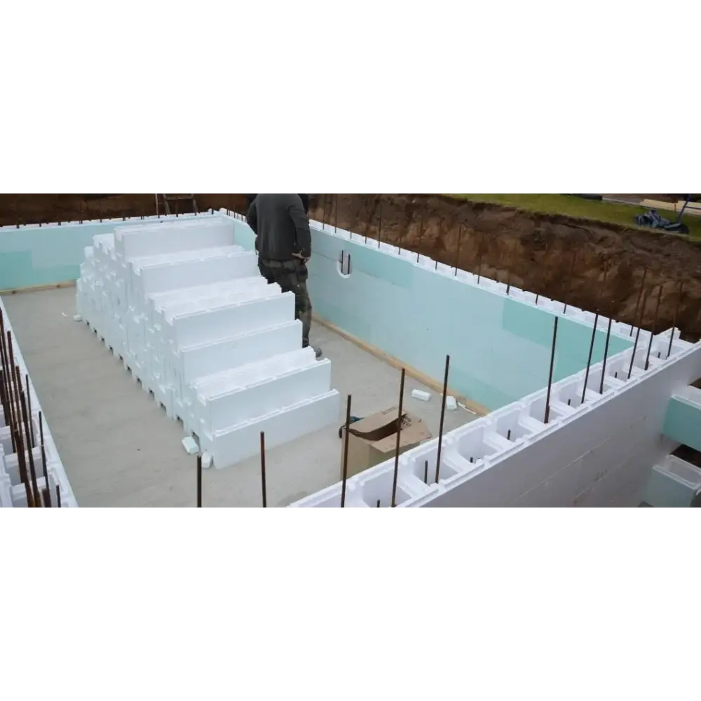 Thermopool Premium med vit skumisolering i stegad formation i utgrävning