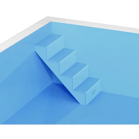 Blå pooltrappor med texturerade steg och vit kaklad kant i Thermopp Poolpaket Qbig